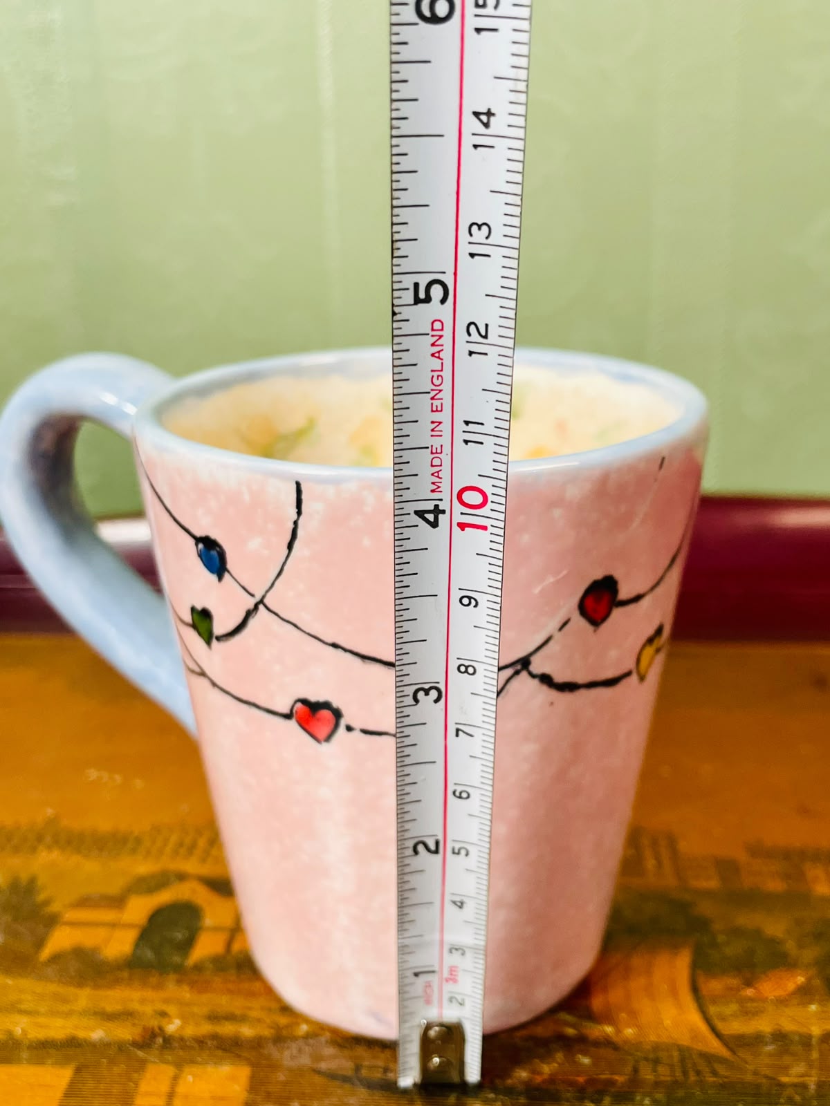 Pink Heart Ceramic hand painted Mug 10cm with Blue Handle