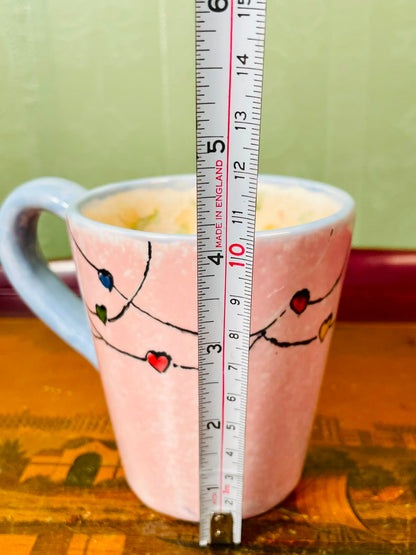 Pink Heart Ceramic hand painted Mug 10cm with Blue Handle