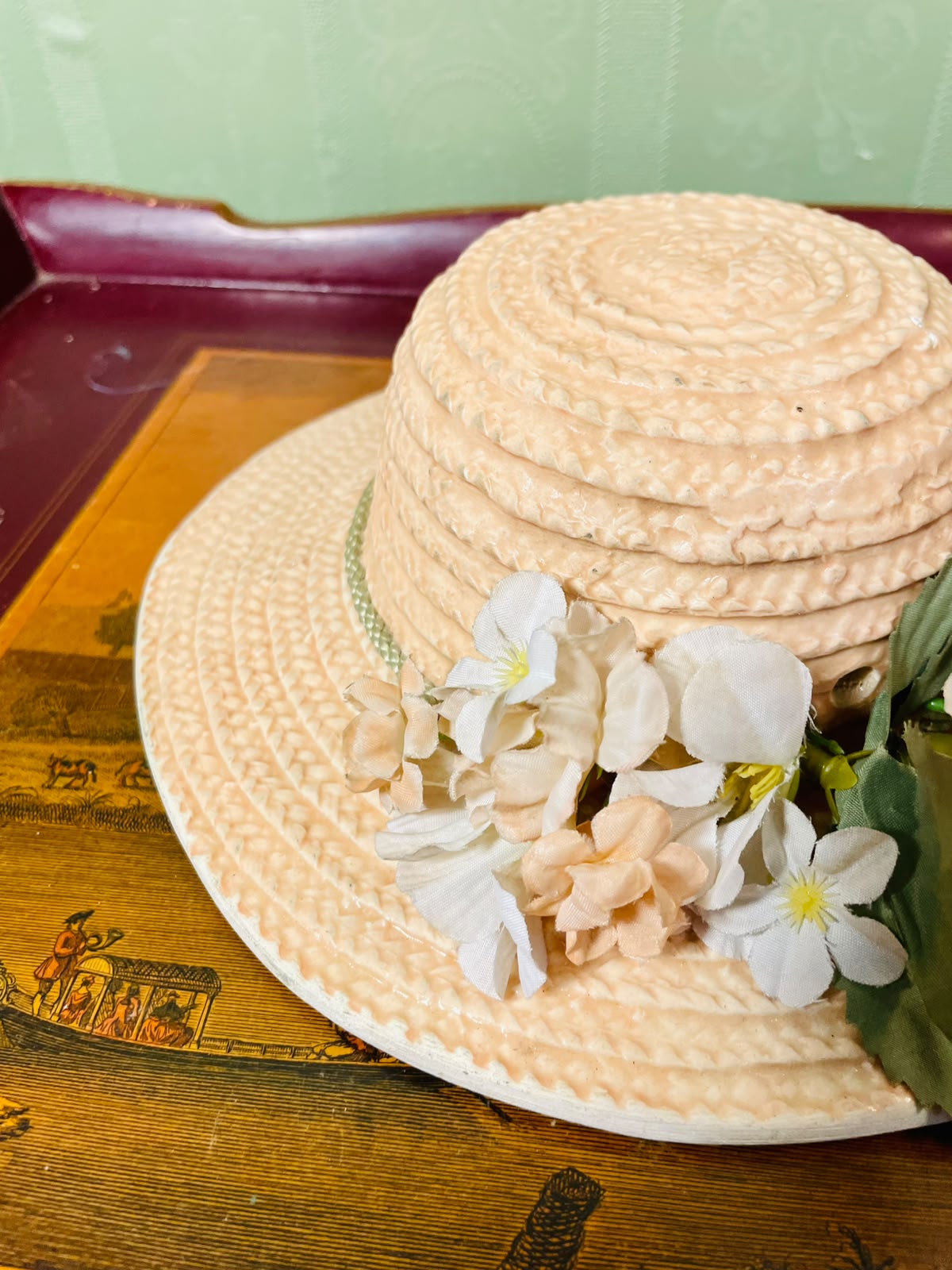 Peach Floral Hat-Shaped Decorative Ornament 17cm