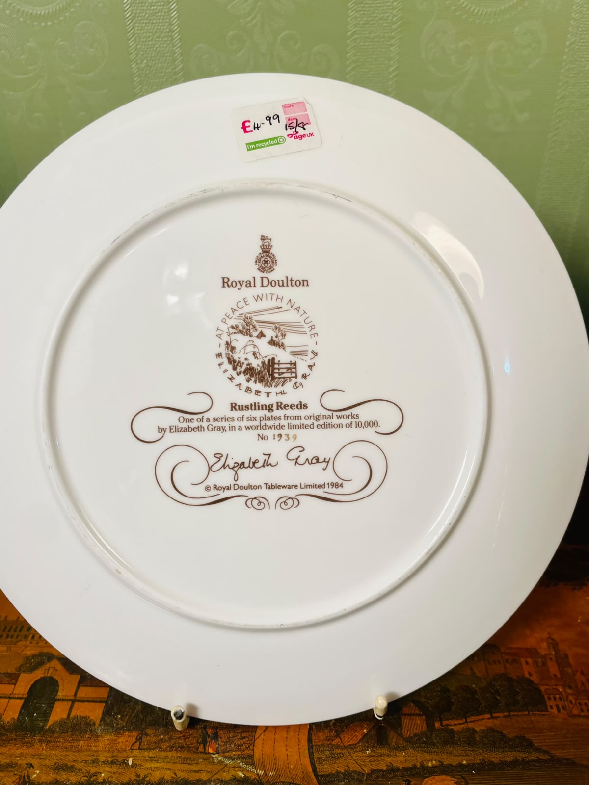 Royal Doulton Rustling Reeds Elizabeth Gray Wall Plate 8 in