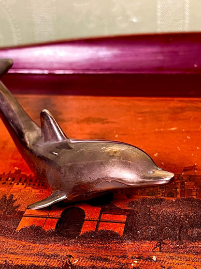 Silver-Tone Dolphin Figurine 7 Inch Decorative Home Decor