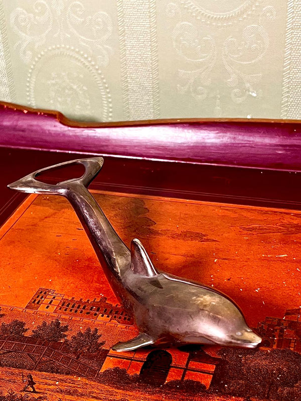 Silver-Tone Dolphin Figurine 7 Inch Decorative Home Decor