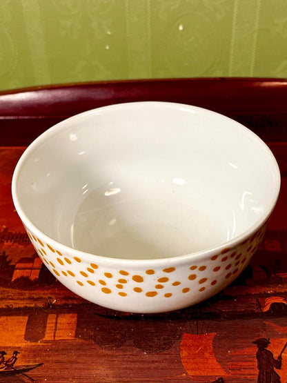 Dunelm Porcelain Bowl White & Mustard Dot Design 15 cm