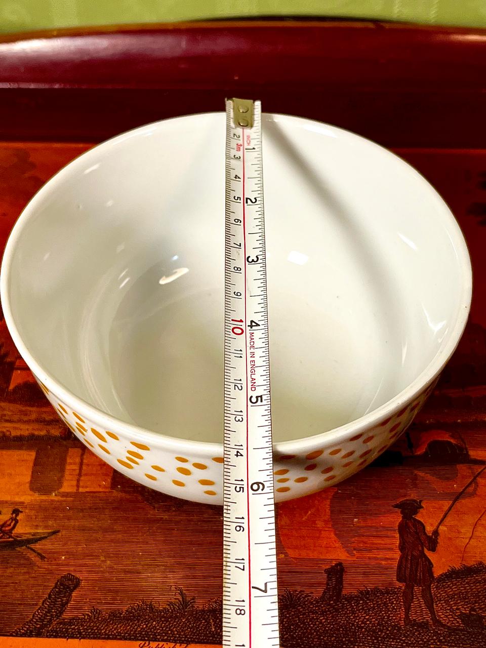 Dunelm Porcelain Bowl White & Mustard Dot Design 15 cm
