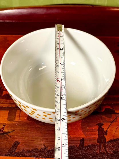 Dunelm Porcelain Bowl White & Mustard Dot Design 15 cm