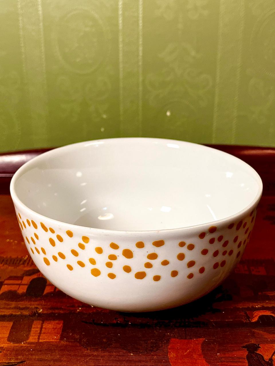 Dunelm Porcelain Bowl White & Mustard Dot Design 15 cm