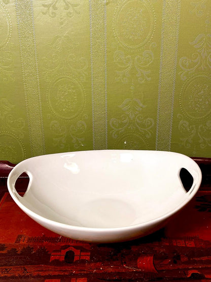 White Ceramic Serving Bowl with Handles 25 cm