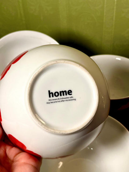 Set of 5 Red Poppy Ceramic Cereal / Soup Bowls 15 cm