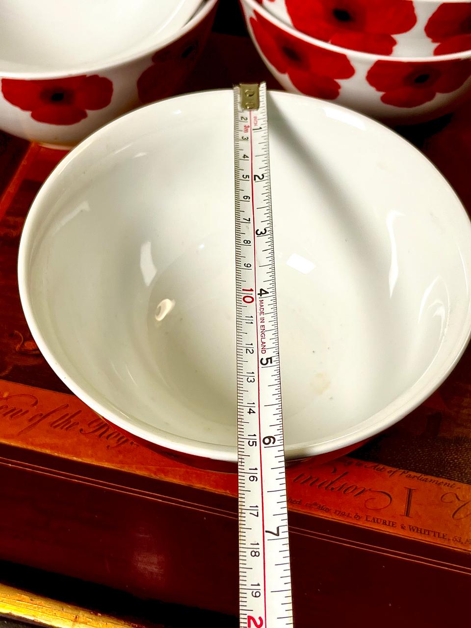 Set of 5 Red Poppy Ceramic Cereal / Soup Bowls 15 cm
