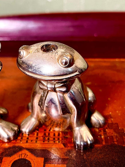 Vintage Silver Frog Candlestick Holders Pair – Whimsical Animal Candle Stands