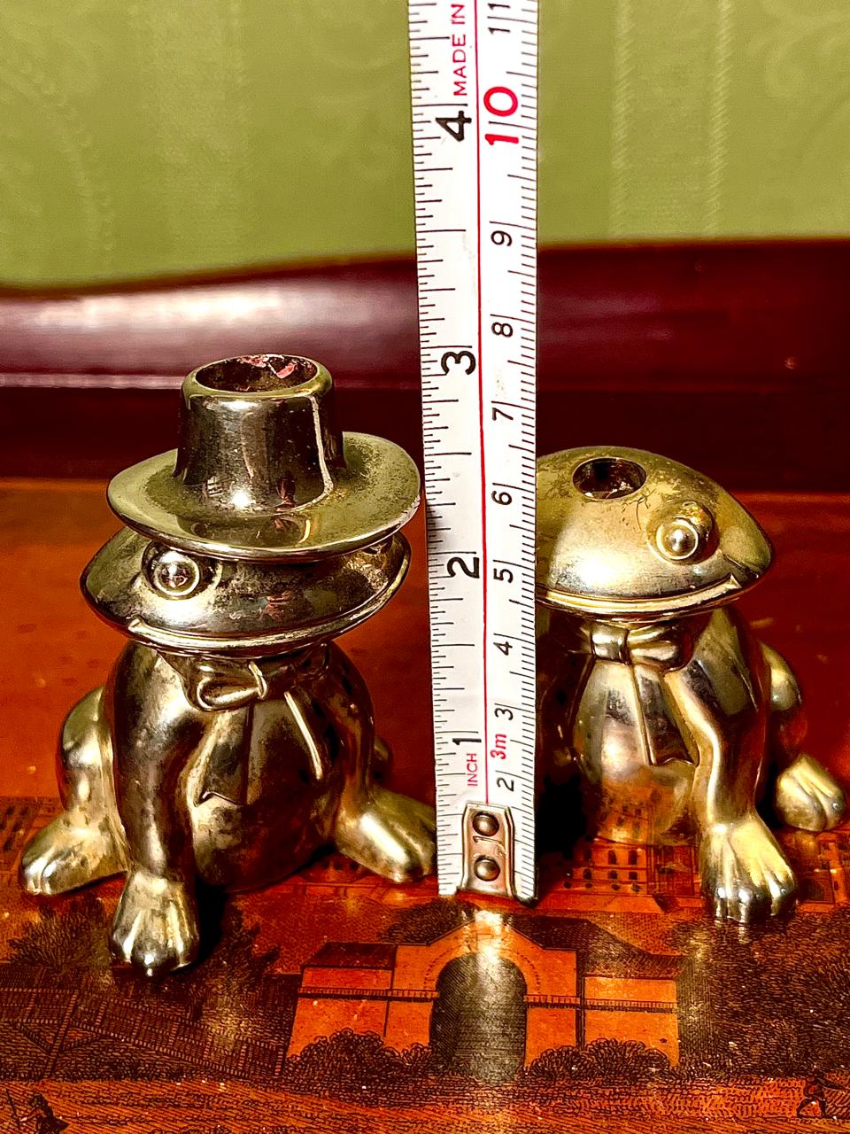 Vintage Silver Frog Candlestick Holders Pair – Whimsical Animal Candle Stands