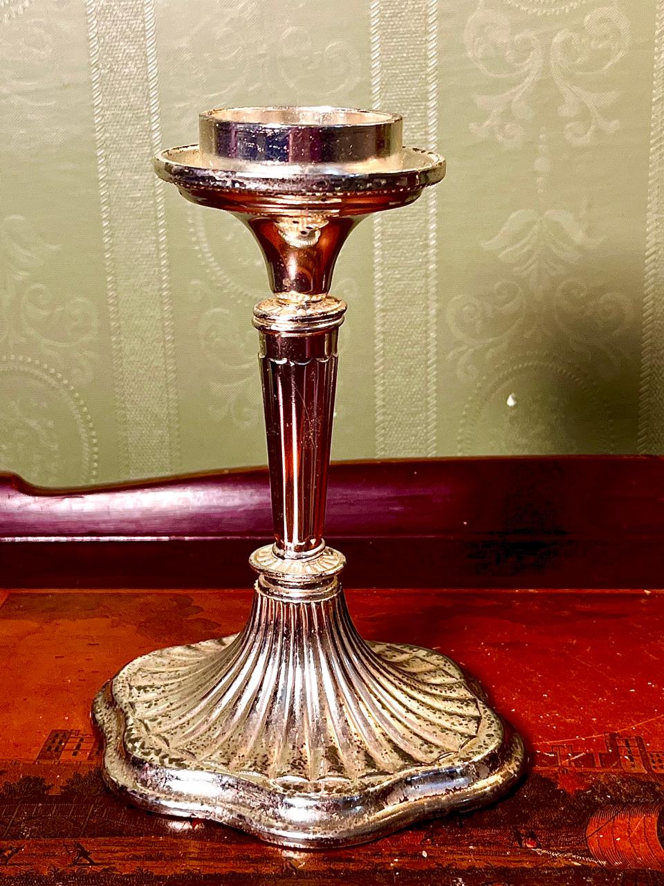 Vintage Silver-Plated Fluted Candlestick 17cm – Ornate Candle Holder