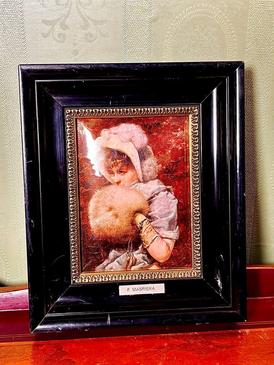 F.C. Masriera Framed Artwork Woman Portrait 9 x 7 Inch