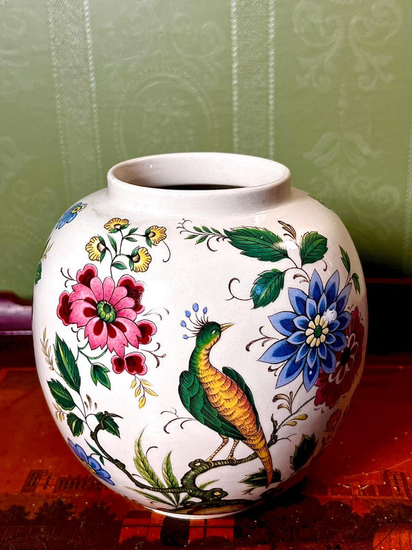 Sadler Staffordshire England Peacock & Floral Ceramic Vase 6 Inch