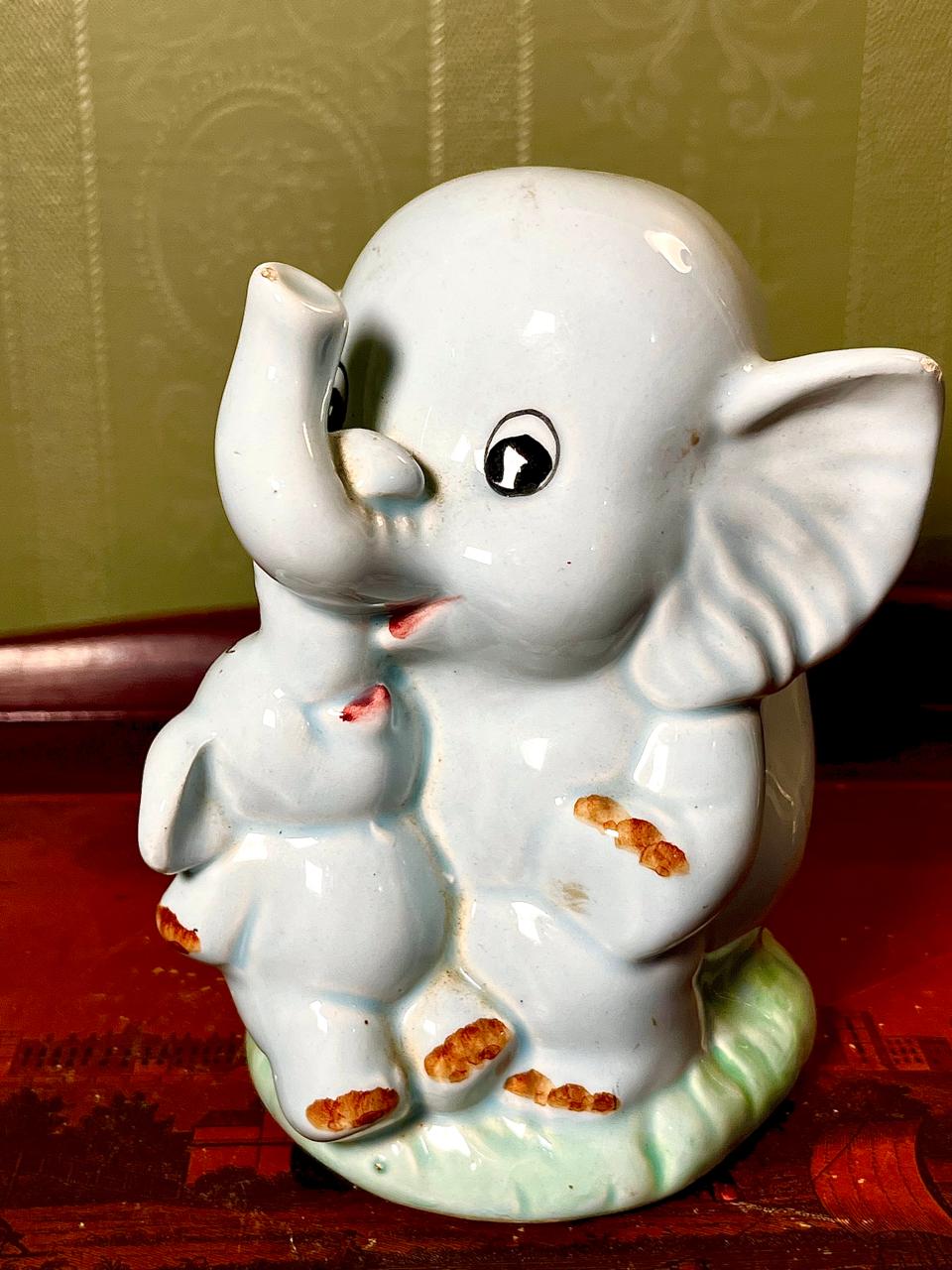 Ceramic Elephant Coin Bank Figurine 6 Inch Grey