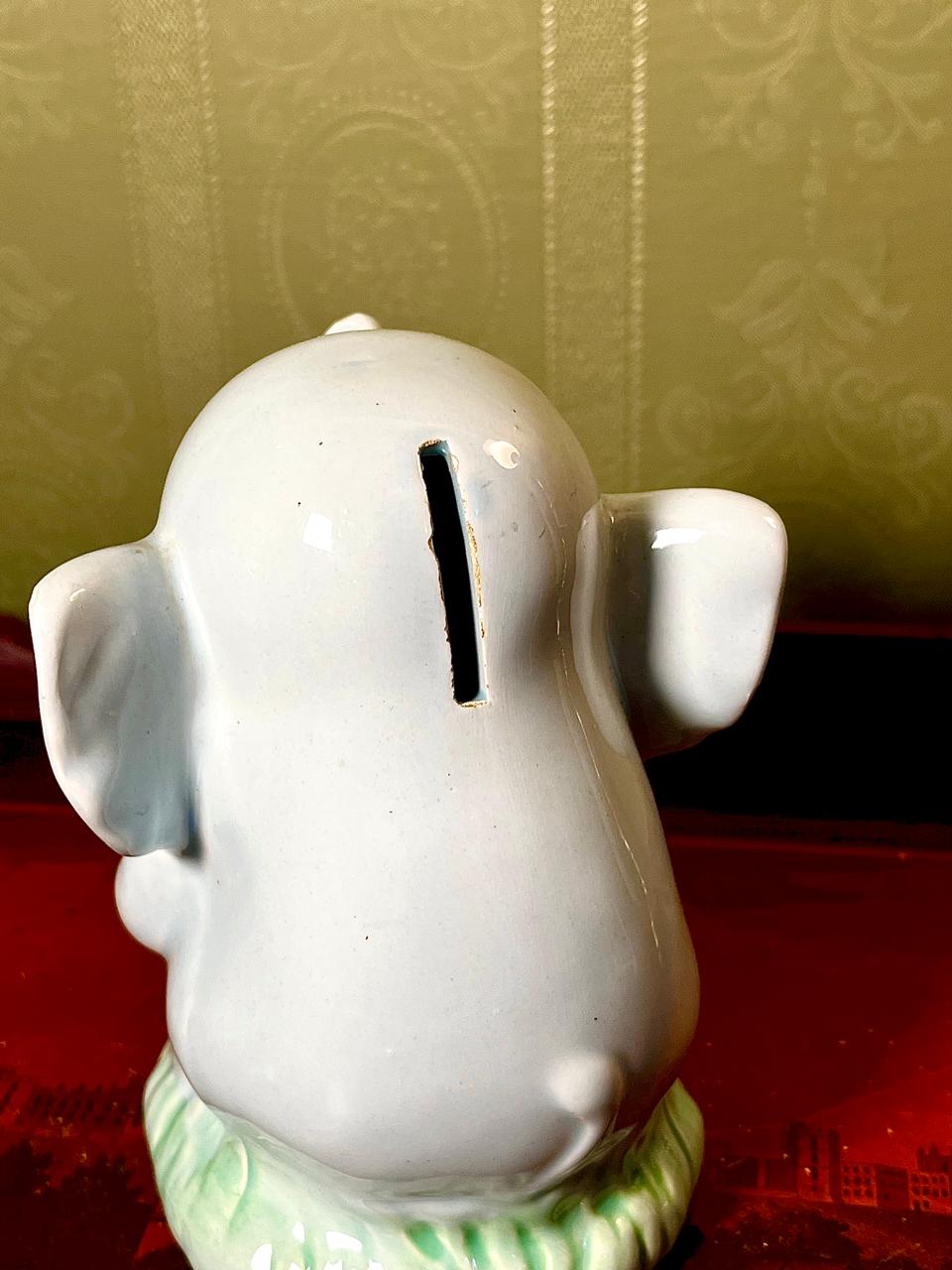 Ceramic Elephant Coin Bank Figurine 6 Inch Grey