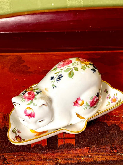 Floral Cat Figurine & Shell Tray, 5 in Decorative Home Decor
