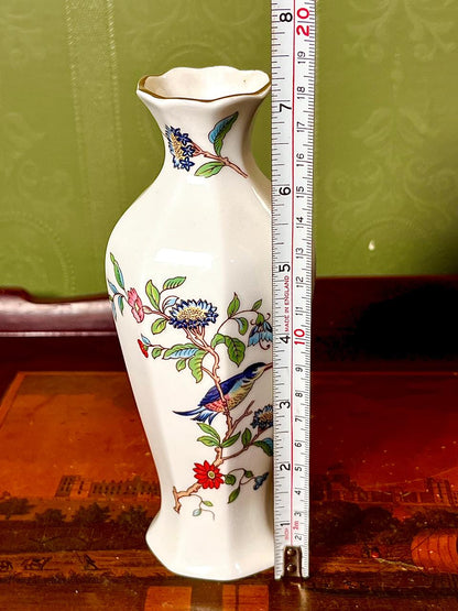 Tall Aynsley Floral Bird Vase with Gold Trim – 7.5 in