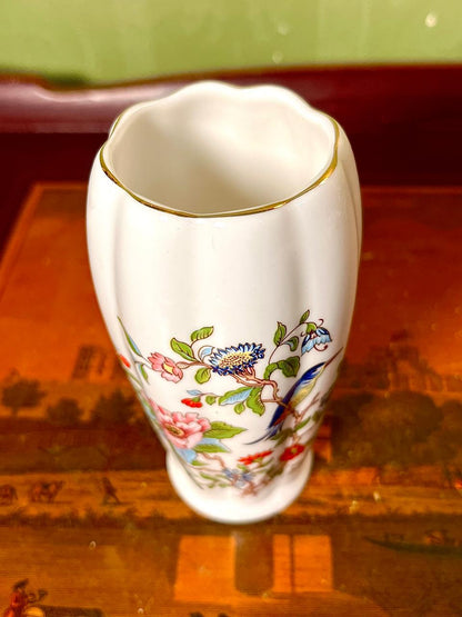 Aynsley Floral Bird Ceramic Vase with Gold Trim – 4.5 in
