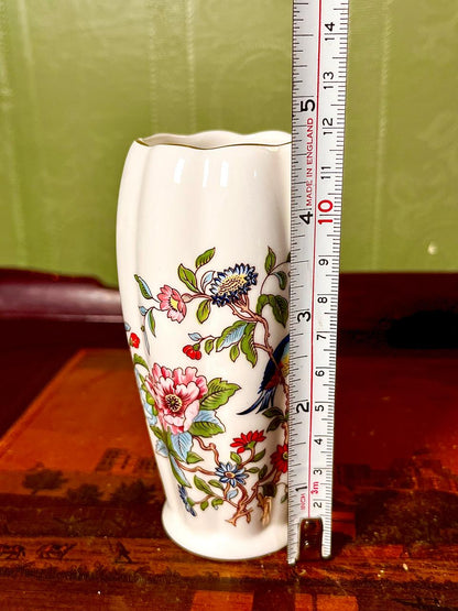 Aynsley Floral Bird Ceramic Vase with Gold Trim – 4.5 in