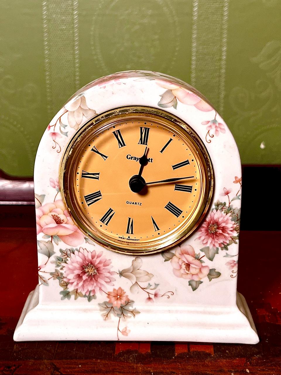 Vintage West Germany Floral Quartz Mantel Clock – 4.75 in