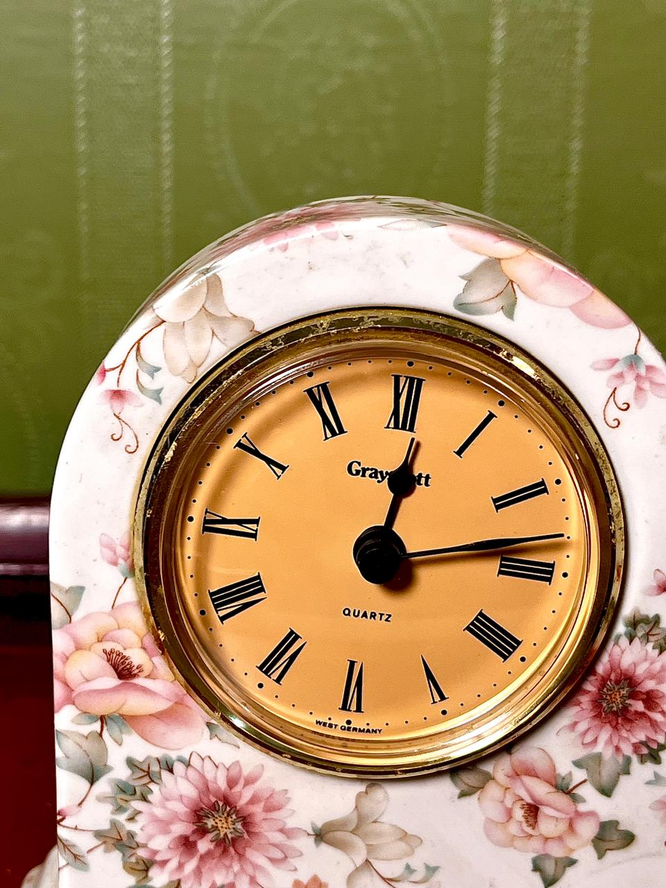 Vintage West Germany Floral Quartz Mantel Clock – 4.75 in