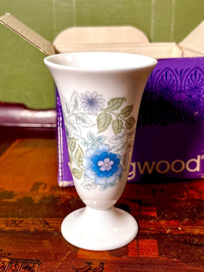 Wedgwood Blue Floral Bud Vase with box – 4.25 in, Made in England