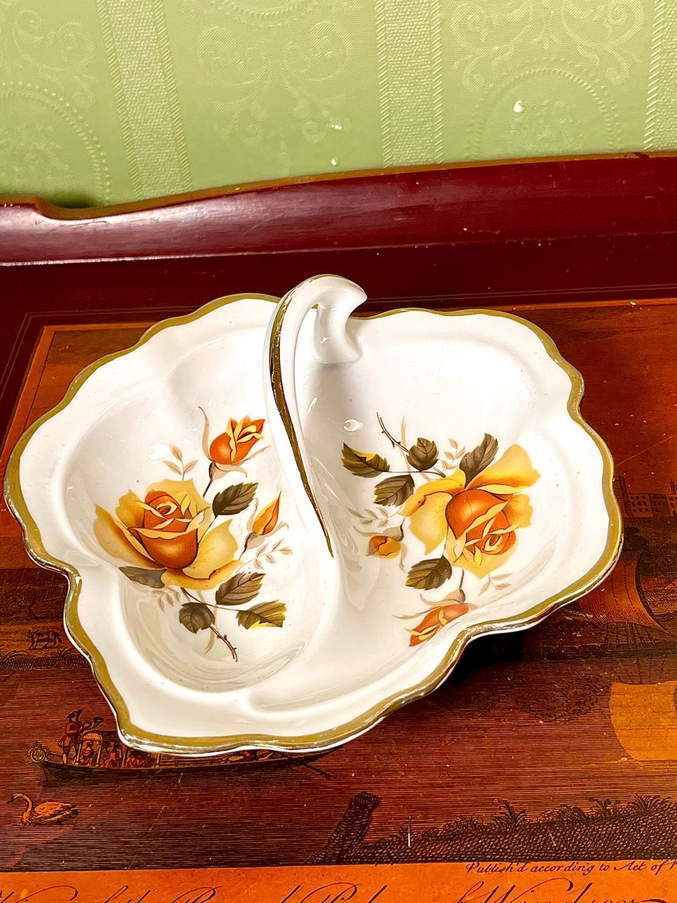 Staffordshire Fine Bone China Rose Serving Dish – 8 in