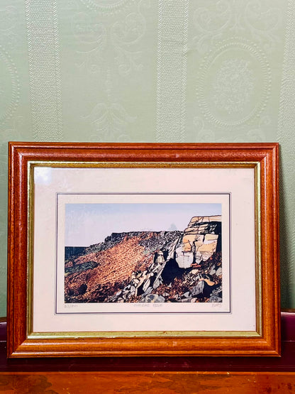 Framed Coastal Cliff Art Painting in Brown Frame Approx. 9.5 inch