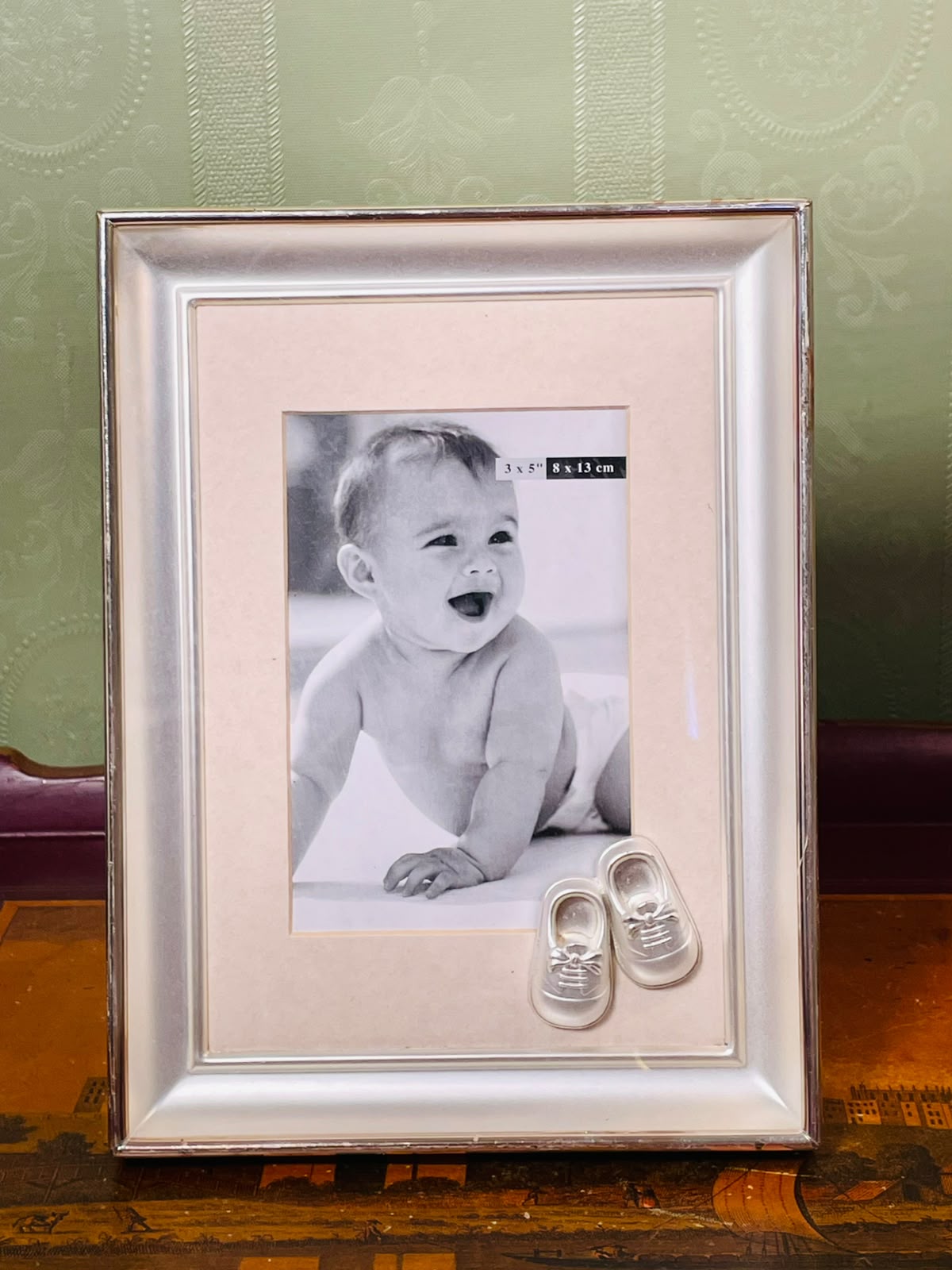 Silver-Tone Baby Photo Frame with Shoe Detail Approx. 21cm