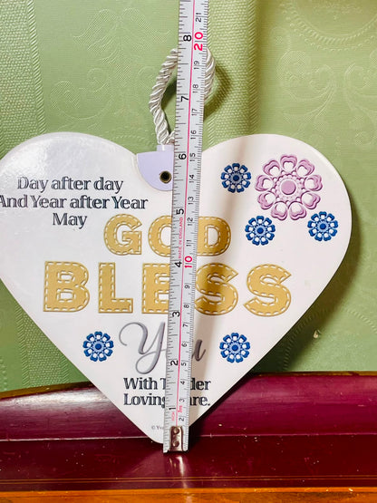 God Bless You Heart Hanging Plaque Floral Sentiment 20cm