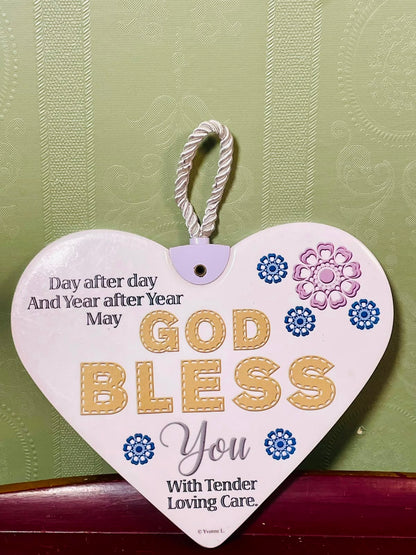 God Bless You Heart Hanging Plaque Floral Sentiment 20cm
