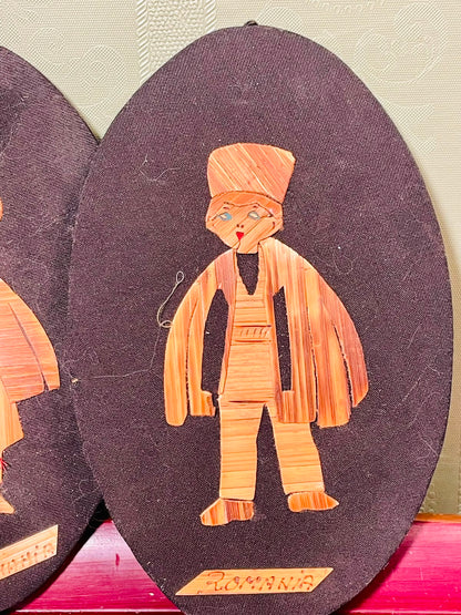 Romania Folk Figure Wall Plaques Set of 2 Approx. 20cm
