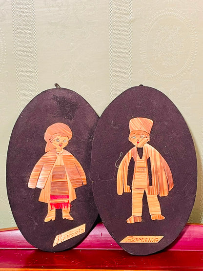 Romania Folk Figure Wall Plaques Set of 2 Approx. 20cm