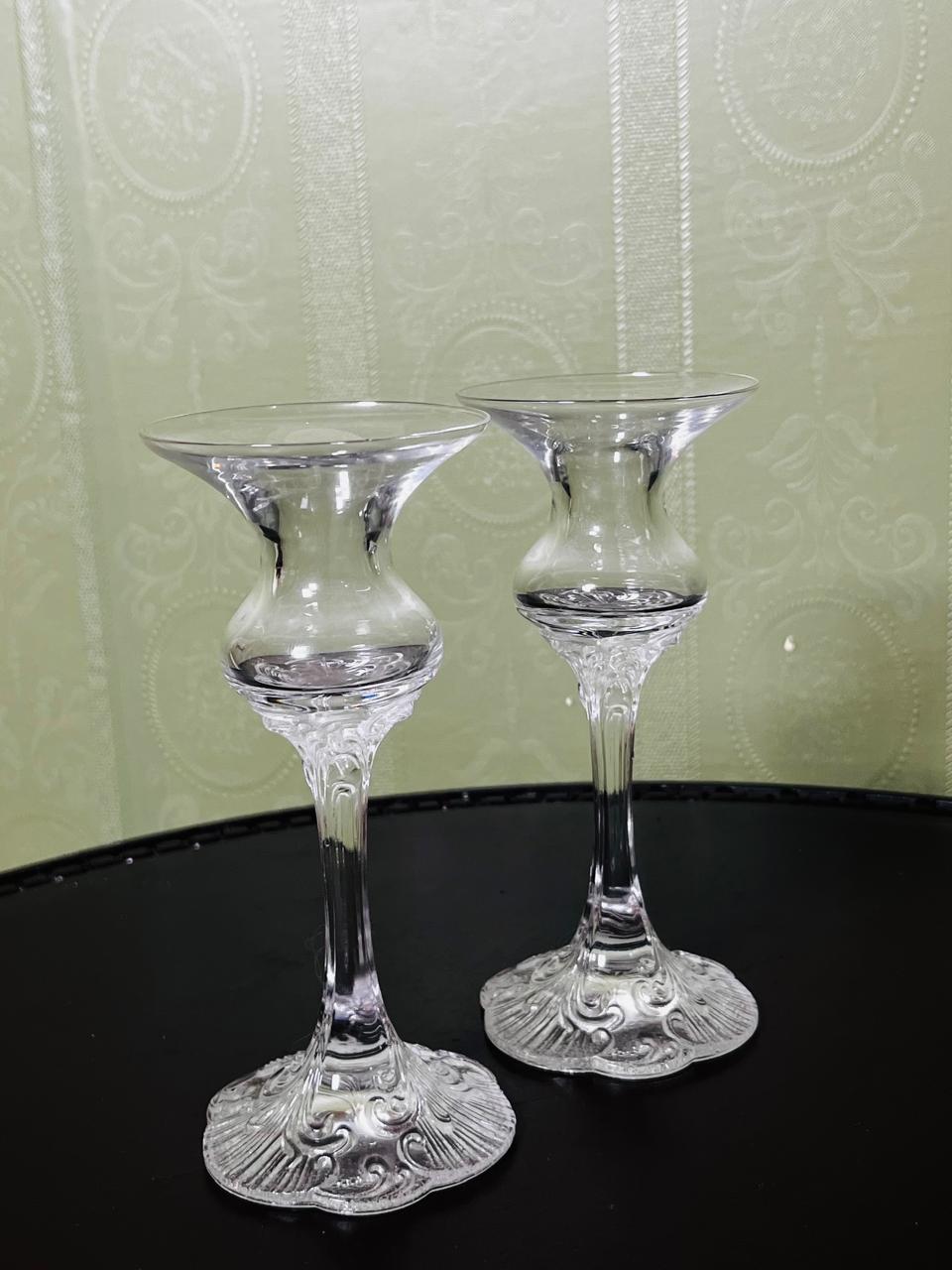 Vintage Clear Crystal Ornate Candle Holders Pair 16cm