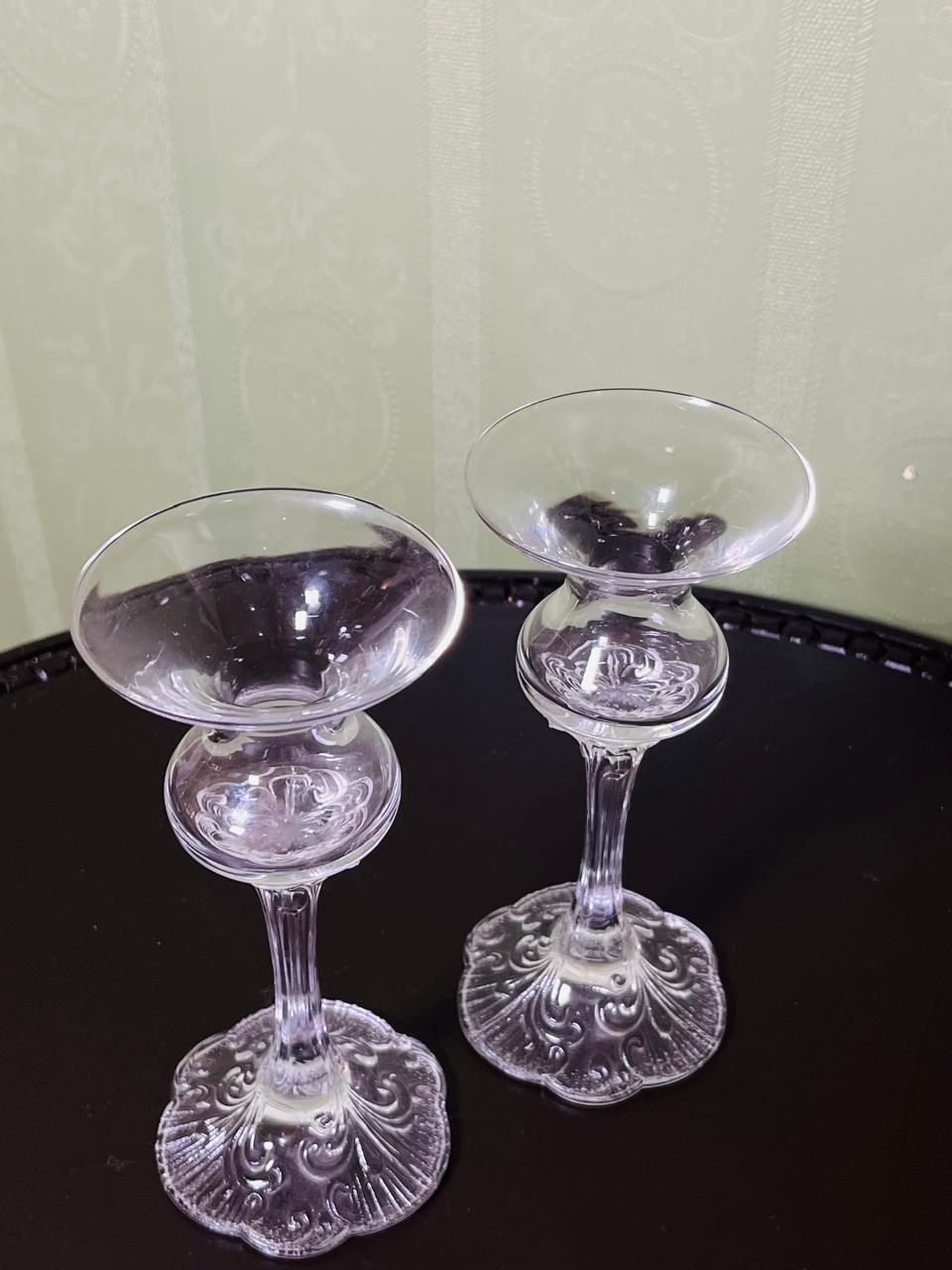 Vintage Clear Crystal Ornate Candle Holders Pair 16cm