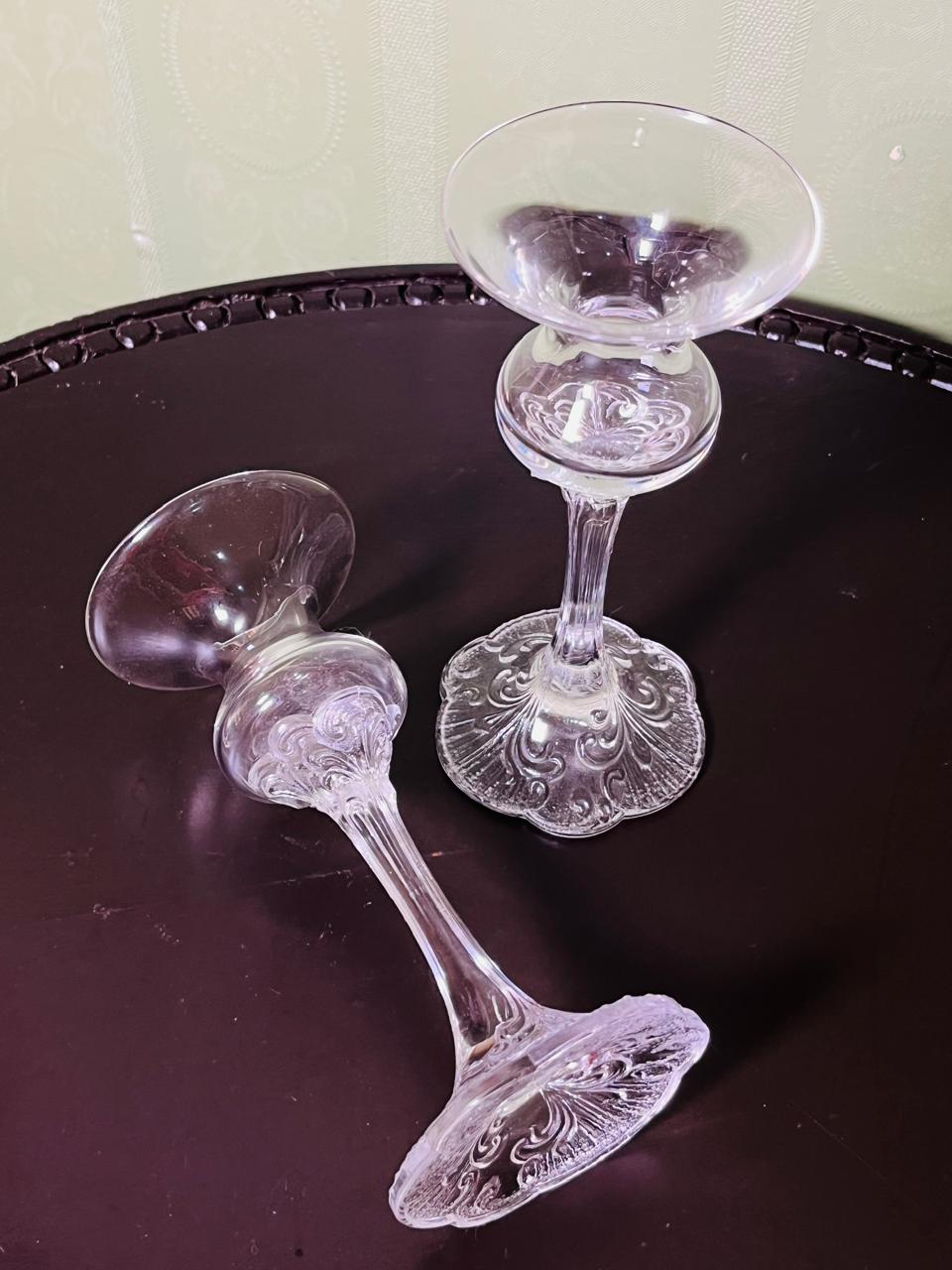 Vintage Clear Crystal Ornate Candle Holders Pair 16cm