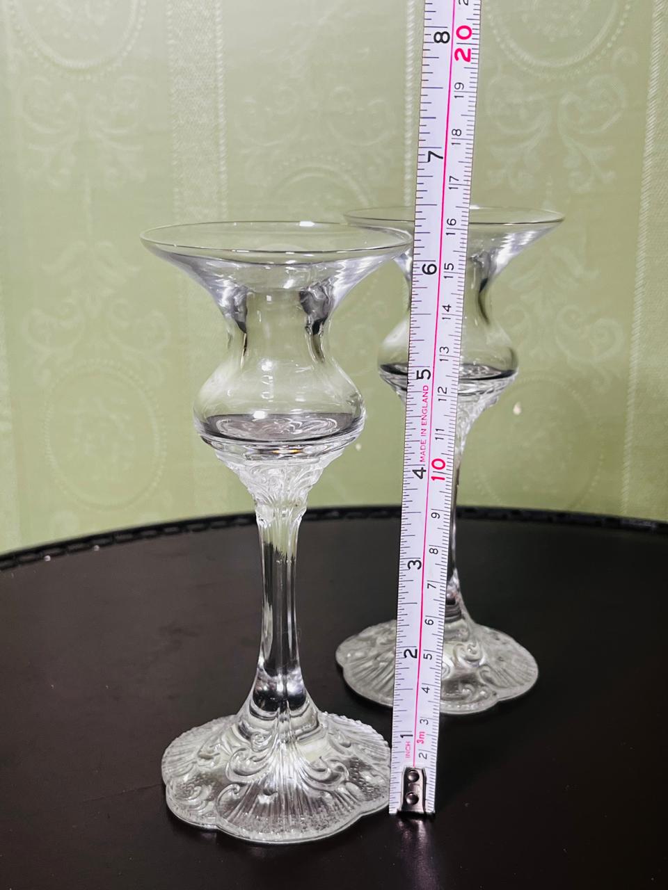 Vintage Clear Crystal Ornate Candle Holders Pair 16cm