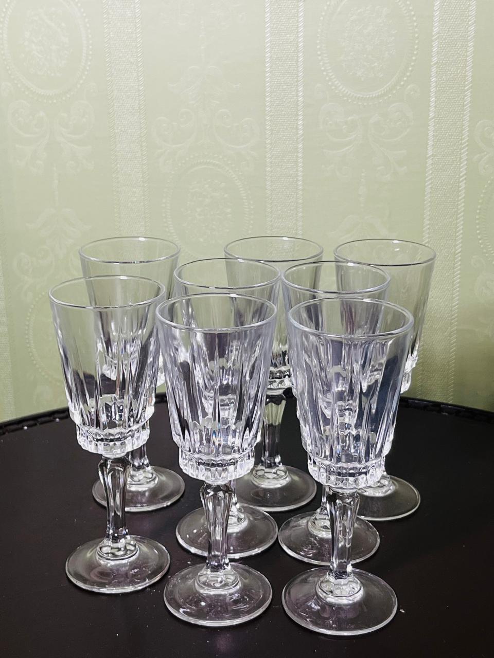 Vintage Clear Crystal Stemmed Goblets Set of 8 16cm
