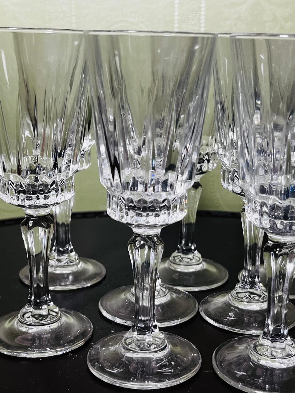 Vintage Clear Crystal Stemmed Goblets Set of 8 16cm