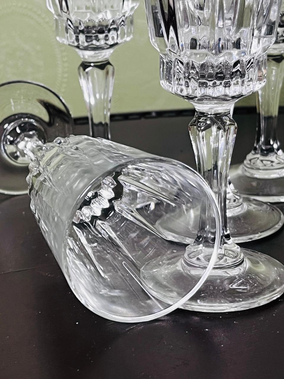 Vintage Clear Crystal Stemmed Goblets Set of 8 16cm
