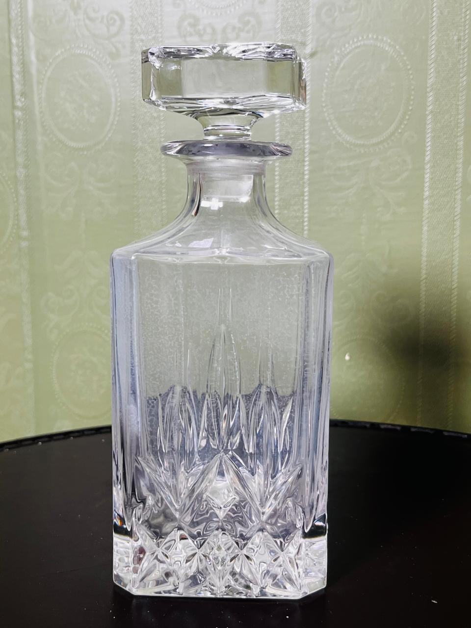 Vintage Cut Crystal Square Decanter with Stopper 22cm