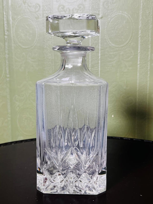 Vintage Cut Crystal Square Decanter with Stopper 22cm