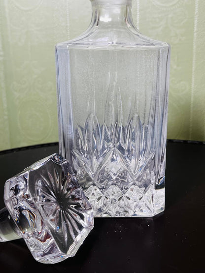 Vintage Cut Crystal Square Decanter with Stopper 22cm