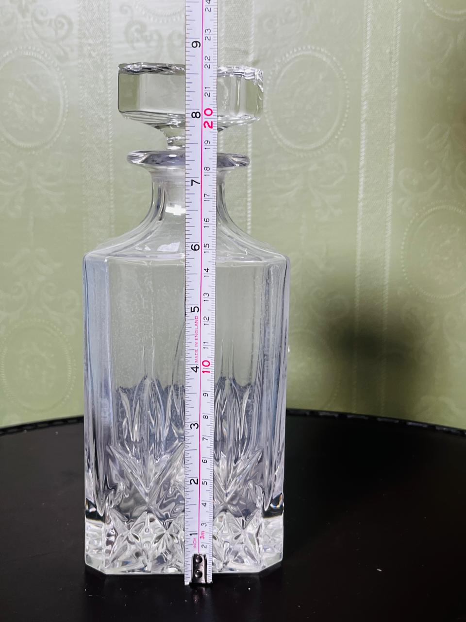 Vintage Cut Crystal Square Decanter with Stopper 22cm