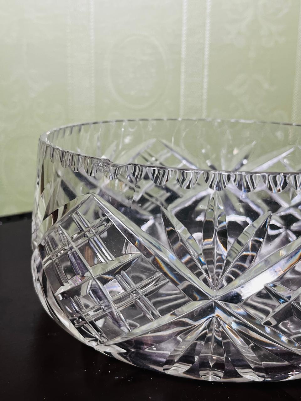 Vintage Large Cut Crystal Serving Bowl Clear 22cm