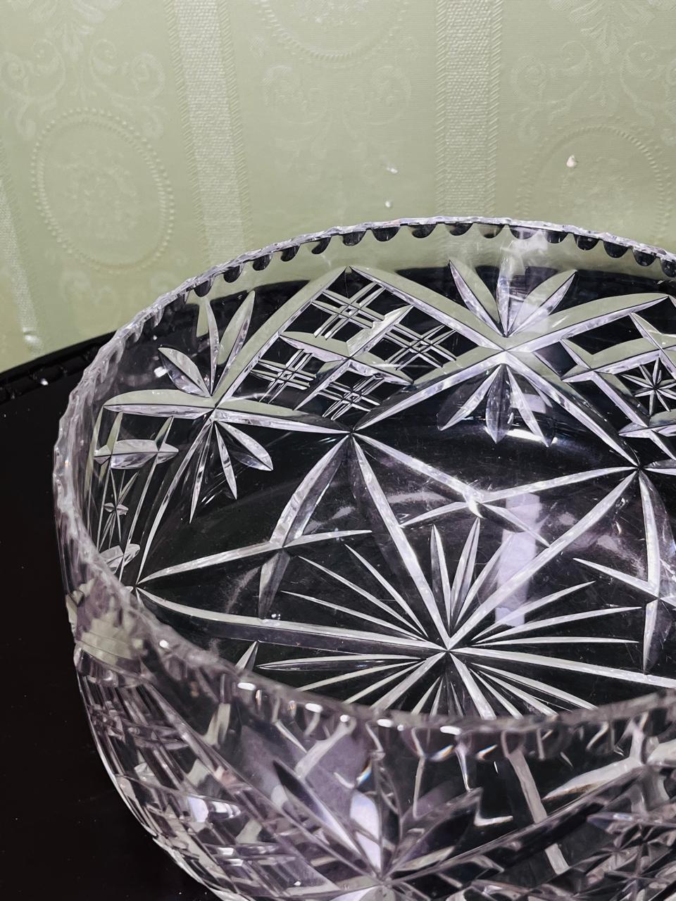 Vintage Large Cut Crystal Serving Bowl Clear 22cm