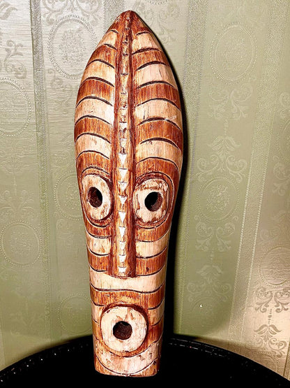 Vintage Carved Wood Tribal-Style Mask Wall Plaque 50cm