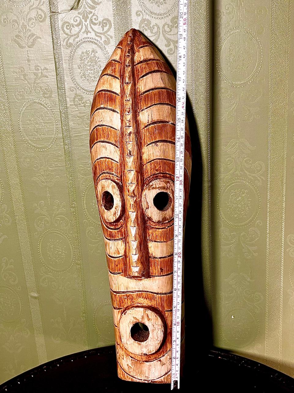Vintage Carved Wood Tribal-Style Mask Wall Plaque 50cm