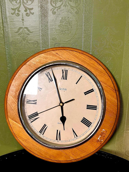 Vintage Actim Quartz Wooden Wall Clock 28cm